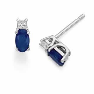 Sapphire and Diamond Stud Earrings In 9K White Gold(0.30ct tw)